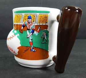 VTG 1989 CERAMIC 3D BASEBALL COFFEE MUG WITH BAT HANDLE MLB NOVELTY POTTERY CUP - Picture 1 of 11