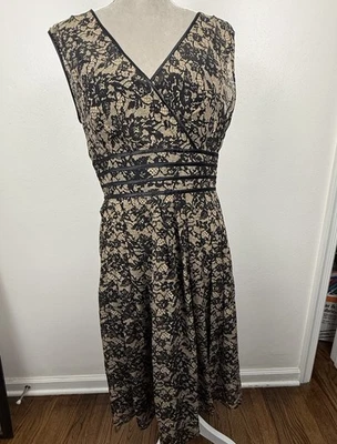 Adrianna Papell Silk Dress Fit & Flare V Neck Empire Waist Black Floral Size 12 - Image 1 of 4