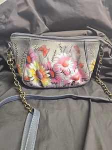 Anuschka handbemalte Lederhandtasche mit Blumen - Bild 1 von 5