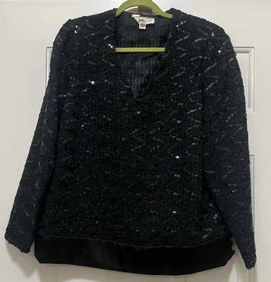 Blusa de manga larga de lentejuelas negras vintage para casa de muñecas Foto 1 de 4