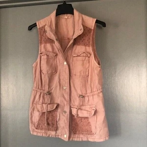 Maurices Damen Gr. M Leinen/Baumwolle Cargo Weste Rose Kordelzug Druckknopf Spitze Gorpcore - Bild 1 von 6