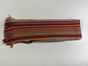 HUGO BOSS 100% Virgin Wool Ribbed Knit Scarf with Stripes vintage Orange/Red - Picture 1 of 5