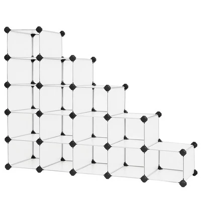 SONGMICS 16 Cube Storage Unit Black Modular Shelving Rack Organiser Plastic 4x4 - Image 1 of 4