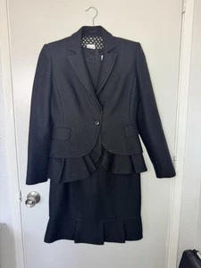 Red Valentino Womens Size 4 Black Pencil Dress Jacket Set With Ruffles - Picture 1 of 15