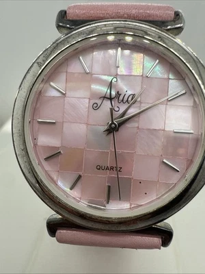 Reloj Aria Mujer 34mm Tono Plata Esterlina Rosa MOP Cuadros Cuadros Batería Nueva a Foto 1 de 4
