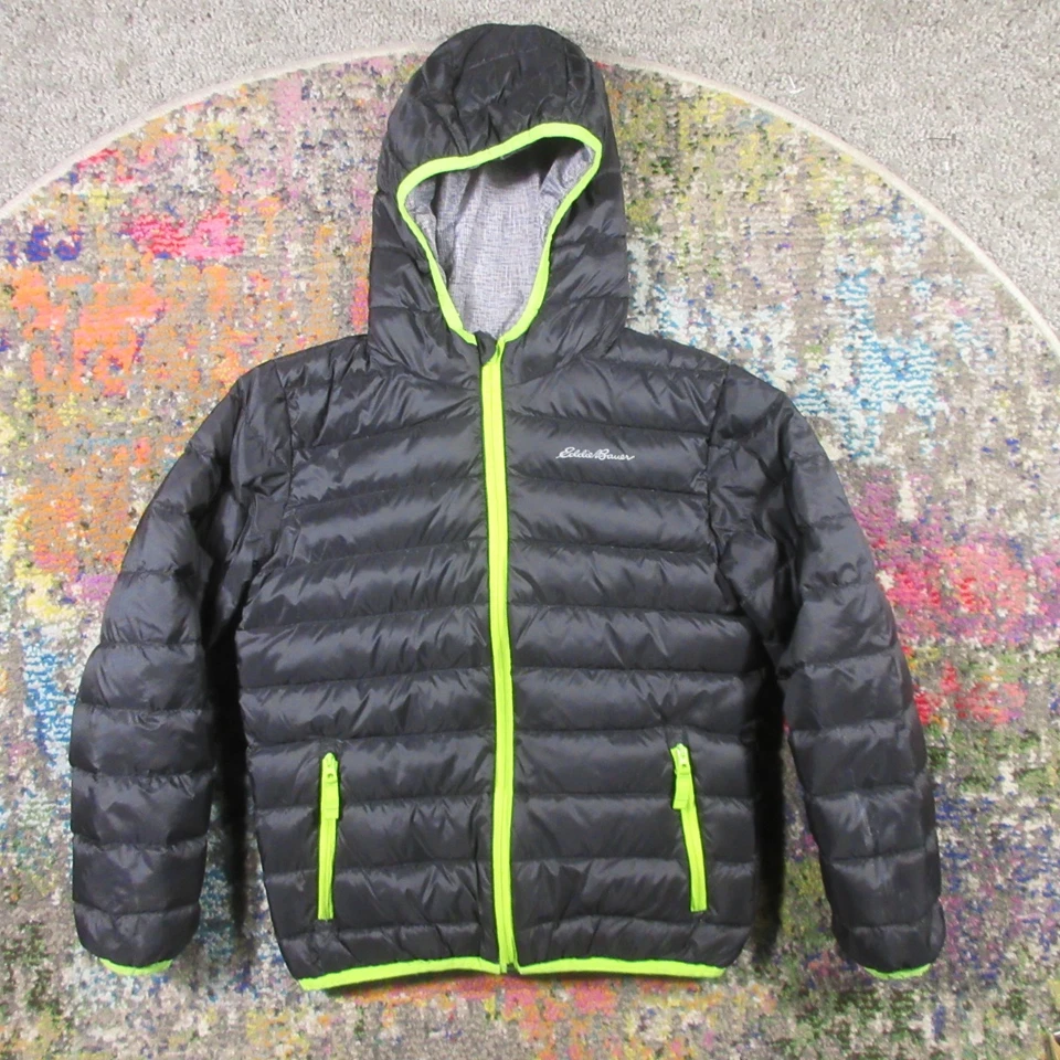Chaqueta acolchada con capucha reversible Eddie Bauer juvenil S niño 7/8 negra gris Foto 1 de 4