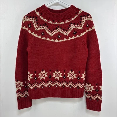 Suéter De Colección JCrew Para Mujer Mediano Rojo Isla Justa Tejido a Mano Lana Cachemira Grueso Tejido Foto 1 de 4