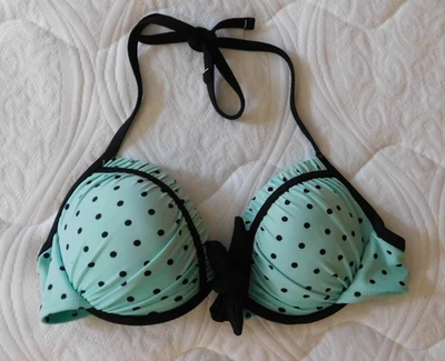 California Waves Bikini Size S Green Black Polka dot Underwired Swim Top Halter - Image 1 of 4