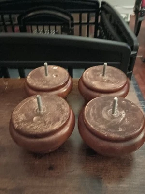 6.5 Wide 4"tall  Round Furniture Walnut Sofa/Couch Wood Bun Legs Set Of 4 FF6 - Image 1 of 4