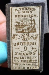 Vintage R. TURNER & SONS REDDITCH Universal 13 Sewing Needles (England) (NEW) - Picture 1 of 3