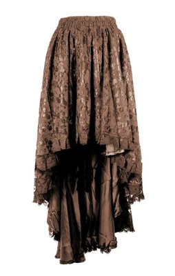 Mujer Falda Marrón Encaje Satinado Alta Baja Renacimiento Victoriano Steampunk Oktoberfest Foto 1 de 4