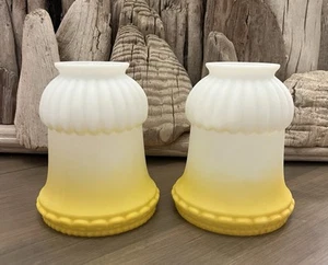 Pair Of Antique Frosted Glass Sconce Lamp Shades Ombré White To Yellow Nice! (F) - Picture 1 of 5