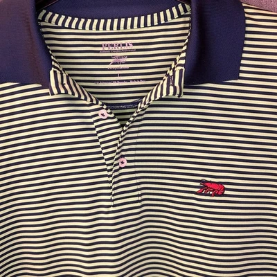 Camisa Polo de Golf PERLIS Para Hombres L Performance Auténtica Cangrejo Azul Marino Lima Rayas Foto 1 de 4