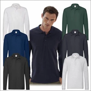 Fruit of the Loom Premium Long Sleeve Cotton Piqué Polo Shirt Casual TOP S-3XL  - Picture 1 of 12