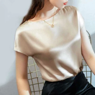 Tariff-Free Womens 30mm Heavy Weight Silk Boat Neck T Shirts Blouse Tops Tees  - Image 1 of 3