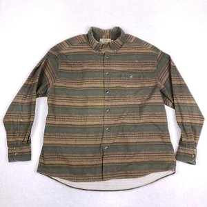 Cabelas Chamois Shirt 2XL Green Brown Stripe Button Up Heavyweight Outdoor - Picture 1 of 8