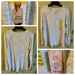 NWT Spring & Mercer Long Sleeve Tee Knit Top XL Space Dye Raw Edge - White - Picture 1 of 8