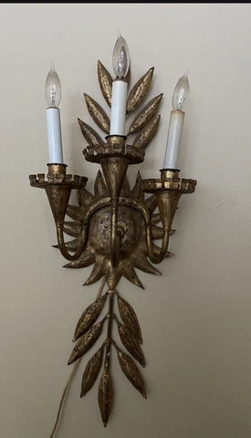 Vintage Toleware Wall Sconce-Hollywood Regency-MCM-tested works Cover