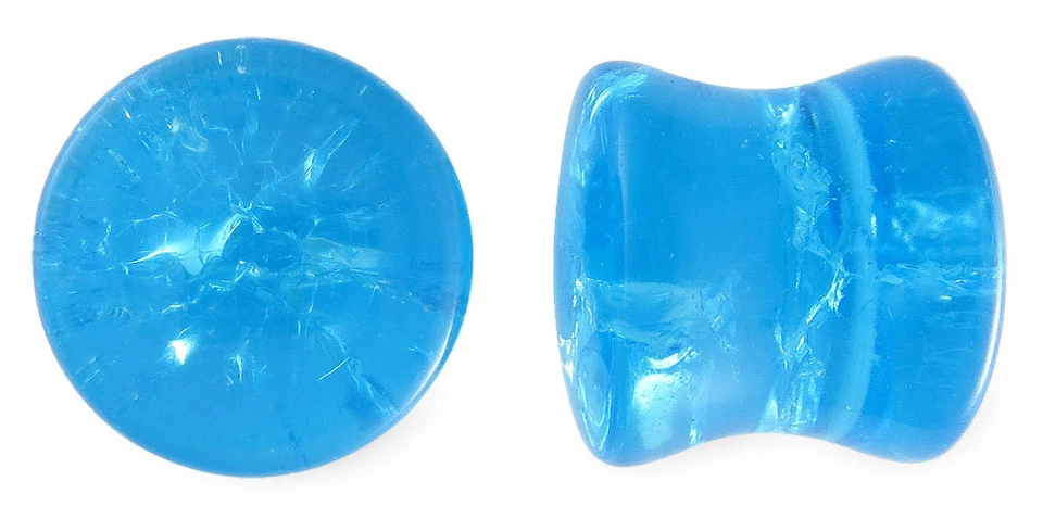 Par de medidores de tapones de vidrio agrietado azul cristal Foto 1 de 1