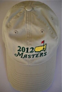 2012 MASTERS UNISEX ADULTO AJUSTABLE CAQUI GORRA SOMBRERO CON AÑO, NOMBRE DEL MAESTRO Y LOGOTIPO - Imagen 1 de 4