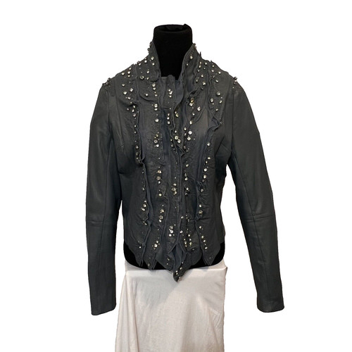 Giacca da moto Givenchy donna pelle d'agnello cappotto francese taglia 44 US 12 grande grigio antracite
