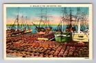 New Bedford MA- Massachusetts, Whalers At Pier, Antique, Vintage Postcard