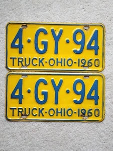 1960 Ohio Truck License Plate vintage matched pair / set 4GY94 - Picture 1 of 2