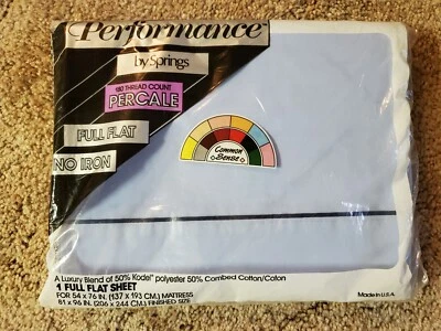 Performance by Springs Vintage Blue Full Flat Bed Sheet No Iron 180 Thread Count - Image 1 of 4