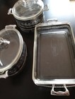 VTG Pyrex Glass Kitchenware 8 Piece set w/ Metal Stands Oval, Rectangle & Round
