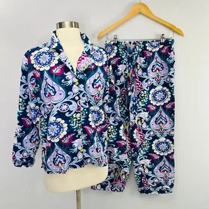 Pottery Barn Teen Size Small Blue Floral Paisley Flannel 2 Piece Pajama Set - Picture 1 of 16