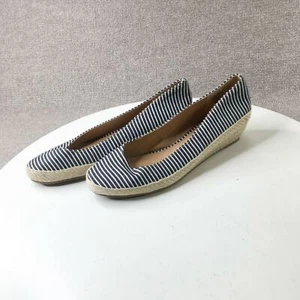 American Eagle Shoes Womens 9 Blue White Striped Espadrille Slip On Wedge #2223 - Picture 1 of 12
