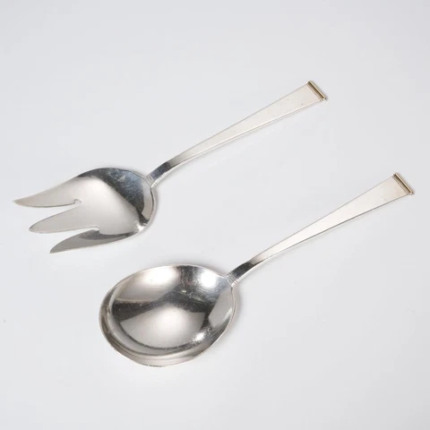 Gorham Sterling Silver 18K Gold Tip Mid Century MCM Salad Serving Fork Spoon Set Cover