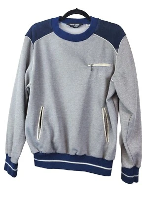 Moletom masculino vintage Pierre Cardin pista grande anos 90 bolsos de pano felpudo cinza - Imagem 1 de 4