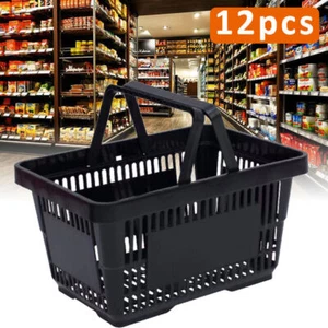 Shopping Baskets with Handles Plastic Shopping Totes Set of 12 Black Handheld - Picture 1 of 12
