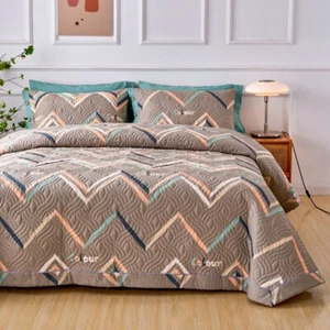Geometric Queen King Patchwork Quilt Bedspread Coverlet Throw Rug 100% Cotton - Picture 1 of 11