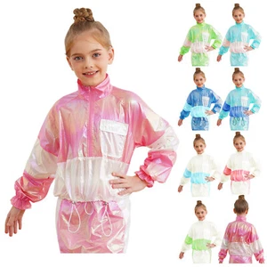 Kids Girls Jacket Dance Sweatshirt Hip-Hop Blouse Stand Collar Coat Exercise - Picture 1 of 64