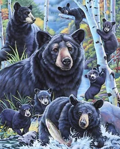 35" Fabric Panel - David Textiles Digitally Printed Bears in Birches Wallhanging - Picture 1 of 1