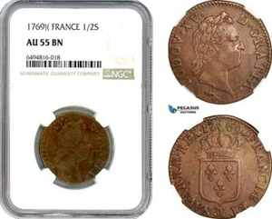 A7/189, France, Louis XV, 1/2 Sol 1769 )( Besançon Mint, NGC AU55BN, Pop 1/1 - Picture 1 of 1
