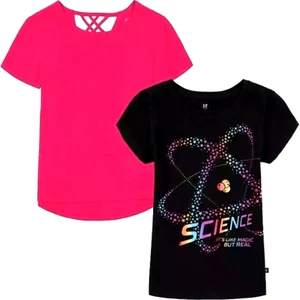 GAP Girls 2-Pack 100% Cotton T-Shirt Tops Size Medium 8 Black & Pink Shirts-NWT - Picture 1 of 11