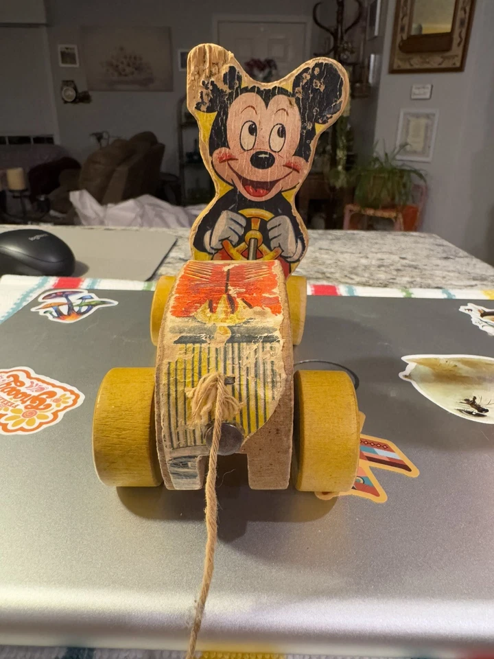 Vintage 1950’s Fisher Price Mickey Mouse Wood Puddle Jumper Car - Image 1 of 4
