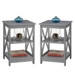 Home Square 2 Piece X Frame Wood End Table Set in Gray - Picture 1 of 5