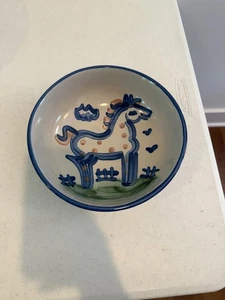 M.A. Hadley 8” Serving Bowl Blue White Horse Fence Pasture Signed Vintage - Picture 1 of 2