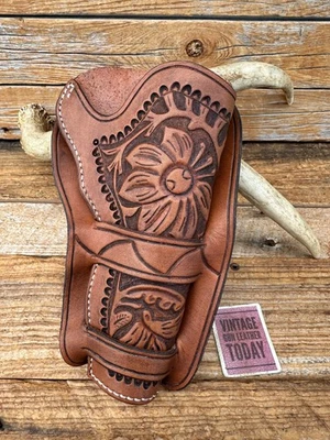 VTG Floral Hand Stamped Leather Western Single Action Revolver 4 3/4 Holster #1 - Image 1 of 2