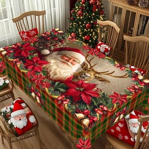 Merry Christmas Theme Printed Tablecloth, 1pc Retro Country Farmhouse Style - Picture 1 of 6