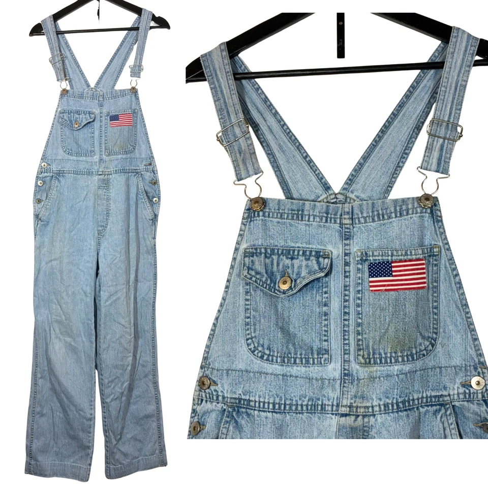 Macacão jeans Xhilaration Bib pequeno retrô anos 90 vintage veja fotos manchas - Imagem 1 de 4