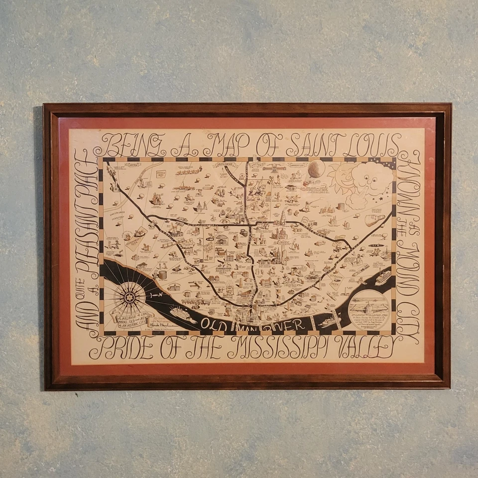 Vintage 1965 Charles Chuck Flachmann Pictorial Map Of St Louis Missouri Signed  - Image 1 of 4