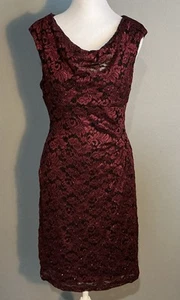 Scarlett Cocktail Evening Dress Burgundy Lace Overlay Black Sparkle Women’s 10 - Picture 1 of 7