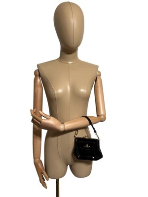 Vtg Vivienne Westwood Black Patent Leather Orb Logo Kiss Lock Bag - Image 1 of 4