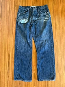 Express jeans men's 33 x 30 relaxed fit blue denim pants Distressed Thrashed D2 - Picture 1 of 8