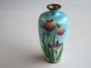 Antique Petite Oriental Cloisonne Metal Colorful Flowers Decorated Vase - Bild 1 von 7